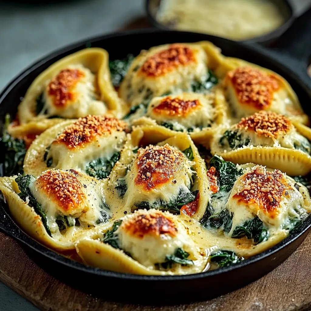 Einfache mit Spinat und Ricotta gefüllte Muscheln