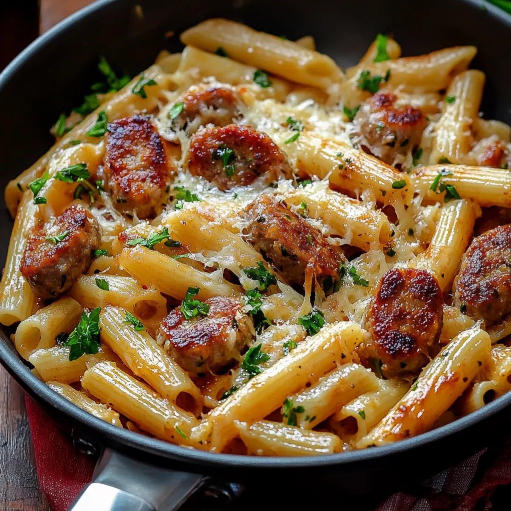 Wurst-Nudel-Pfanne mit Käse