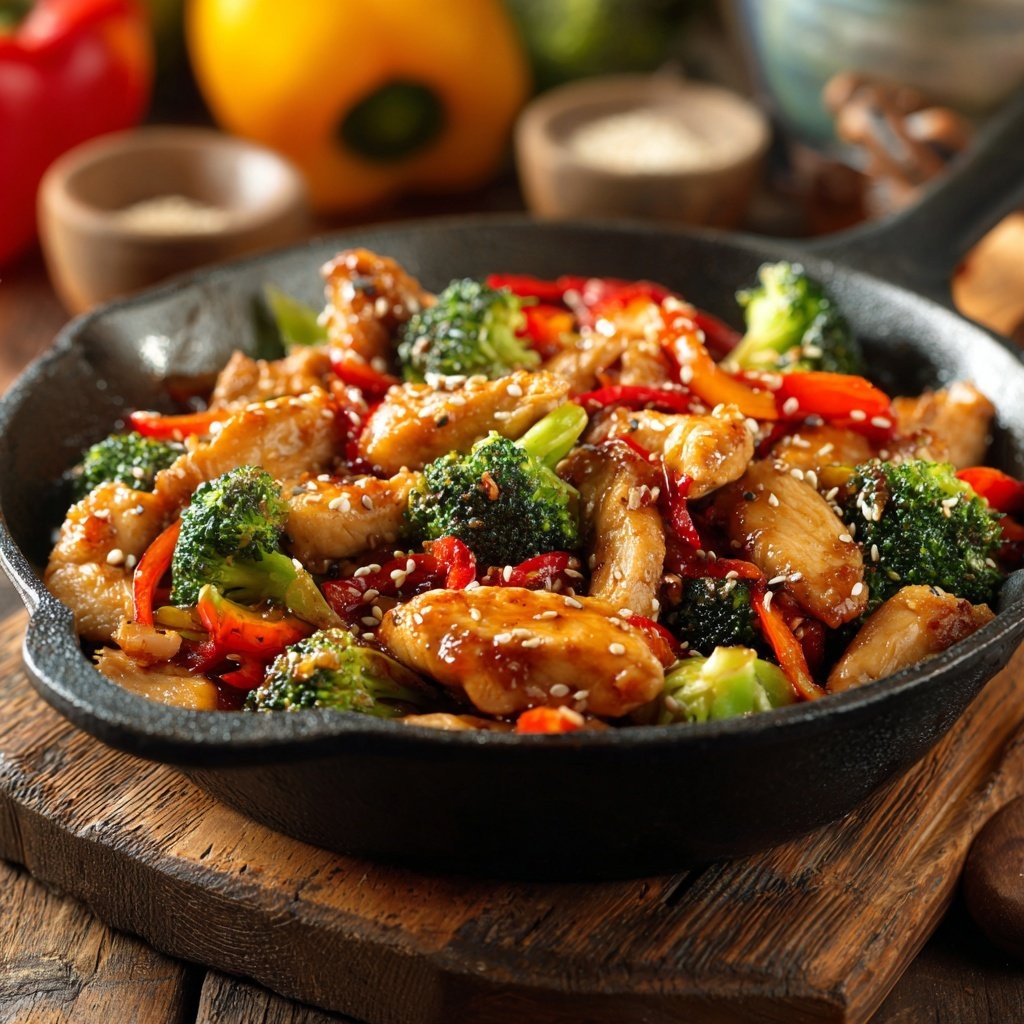 Kalorienarme Hähnchenpfanne Mit Brokkoli Und Paprika