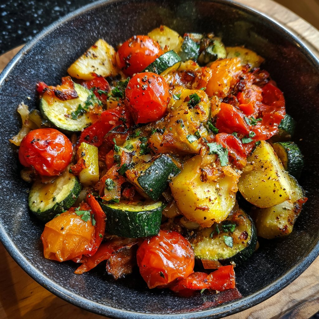 Vegetarisches Abendessen mit Gemüsepfanne