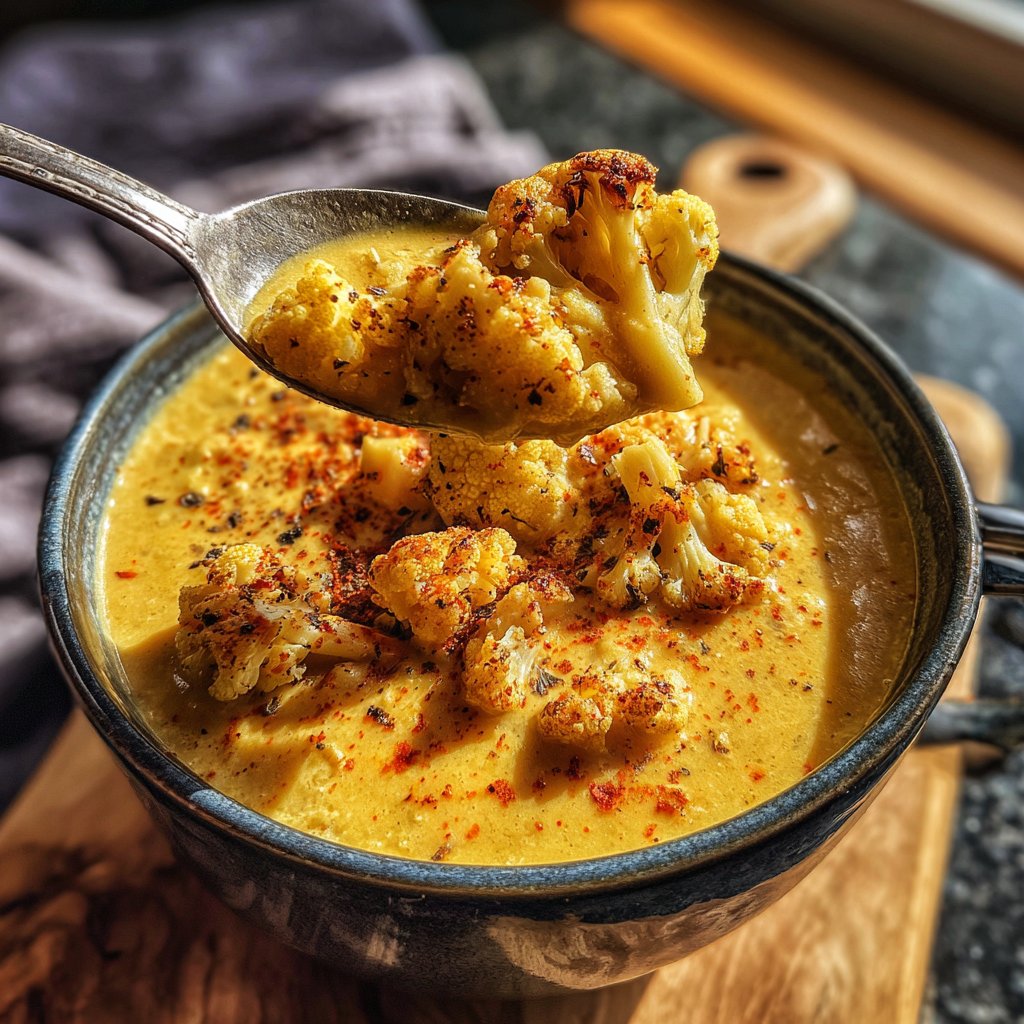 Vegane Blumenkohlsuppe mit Gewürzen