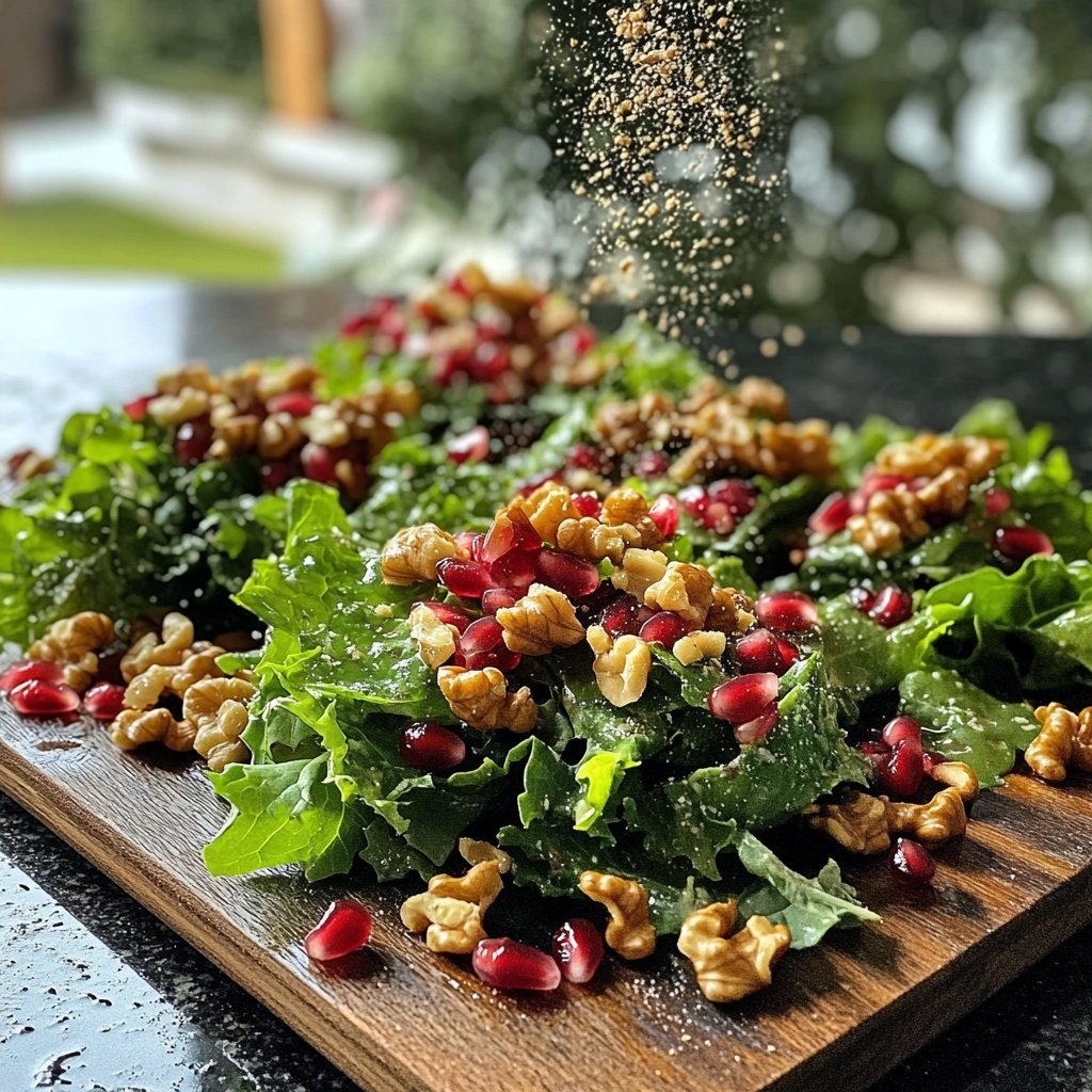 Grünkohlsalat mit Granatapfel und Walnüssen